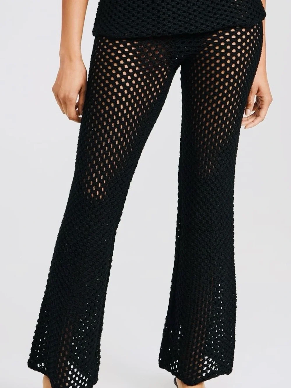 MINKPINK ‘Gayla’ Black Crochet Knit Top and Pants Set - Picture 3 of 8